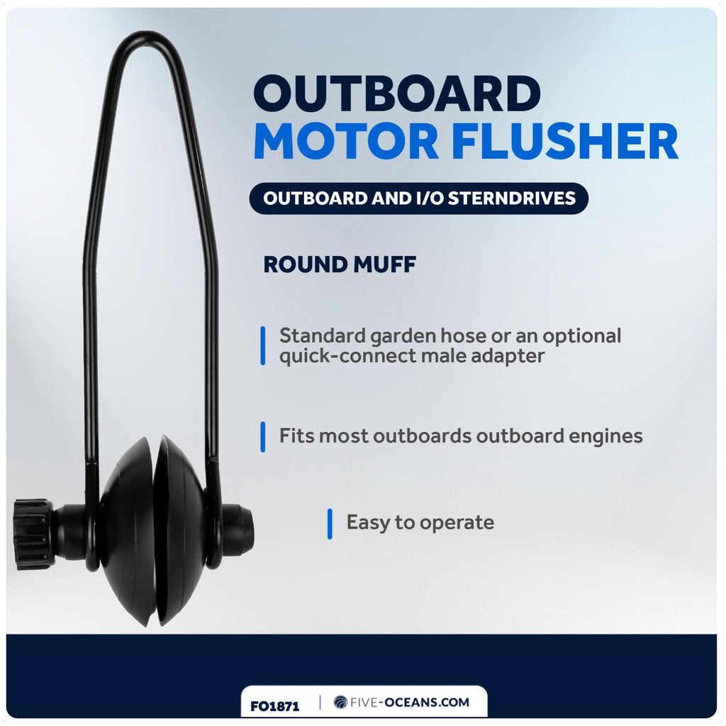 Five Oceans Outboard Motor Muffs, Universal Outboard Motor Flusher, Black Pvc Marine Grade Round Muffs, Coated Steel Bracket, In