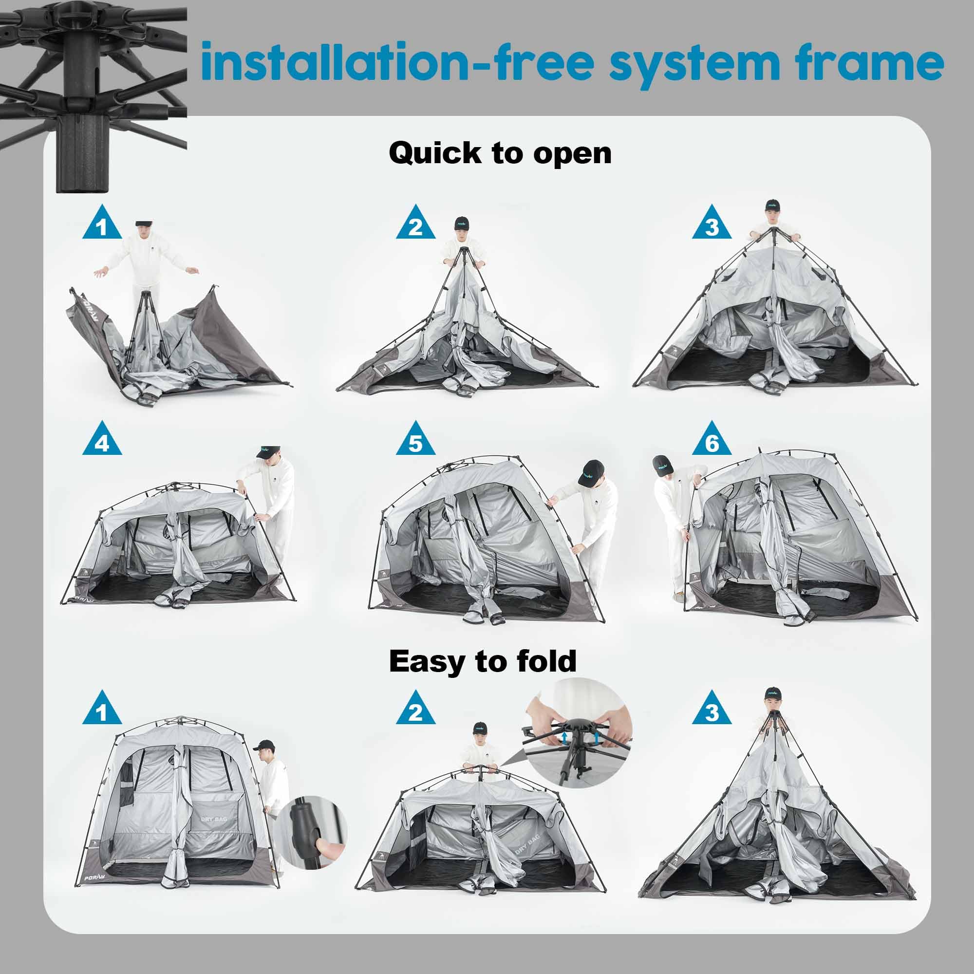Portable Camping Shower Tent Deluxe Changing Room Easy Set Up Privacy Shelter,Large Toilet Tent 2 Rooms With Floor Drain Design