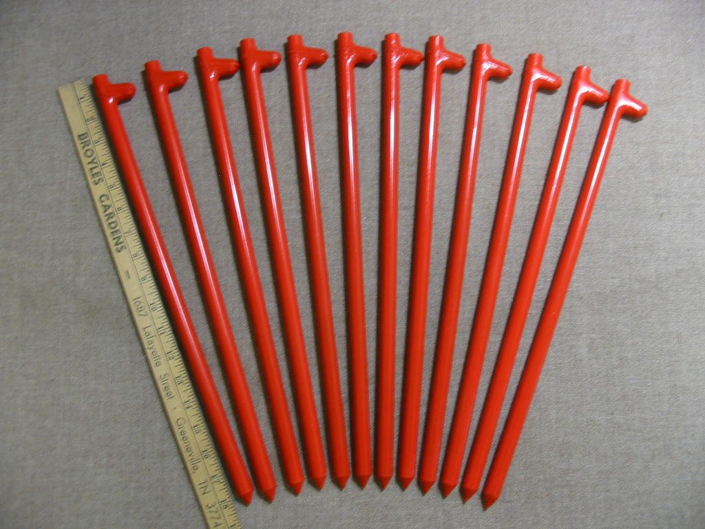 A 12 Pack Of Heavy Duty Steel Tent Stakes 18'' Long