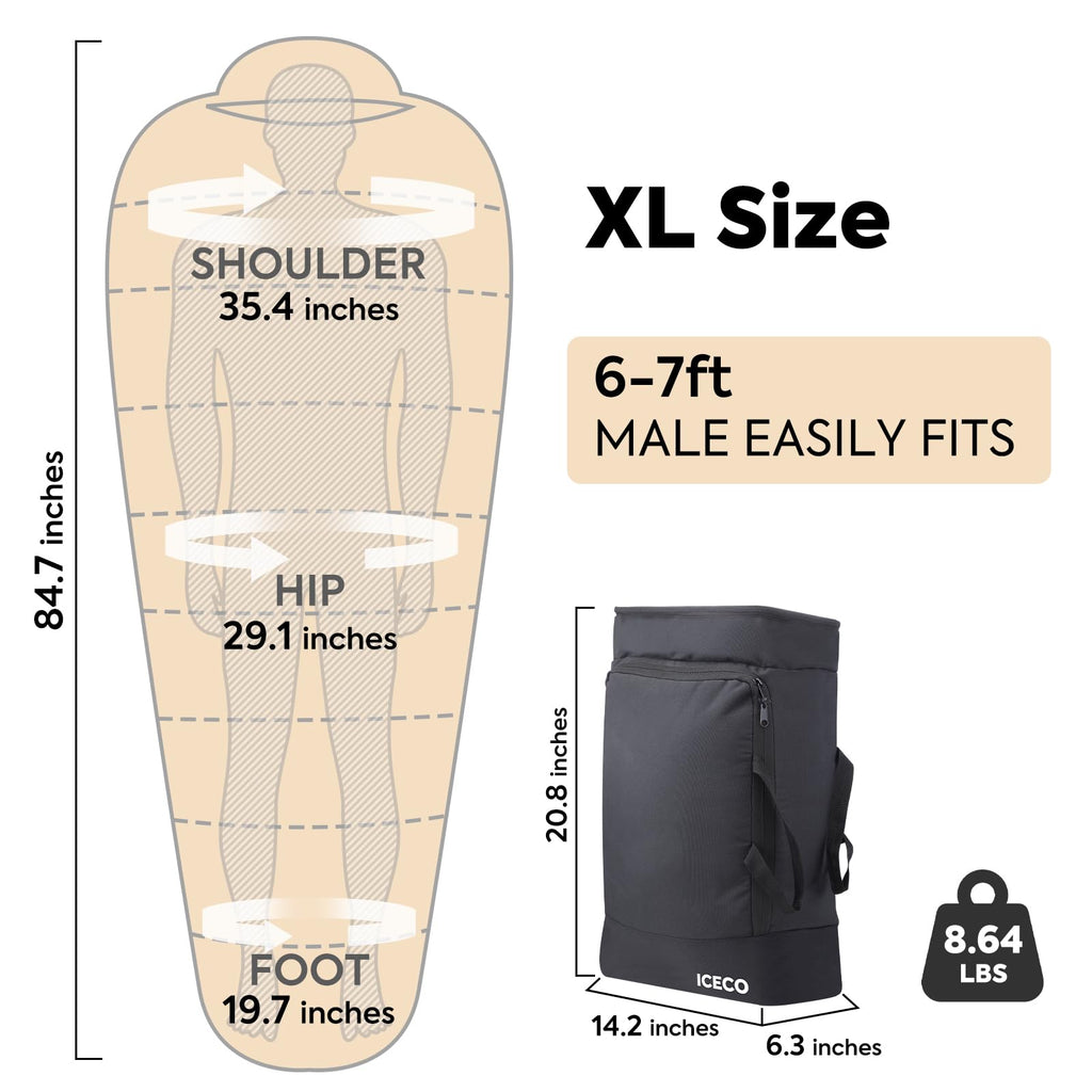 Iceco Xl Sleeping Bags For Adults, 10?F Camping Sleeping Bag Cold Weather, 3 Seasons Backpacking Sleeping Bag, Warm & Washable M