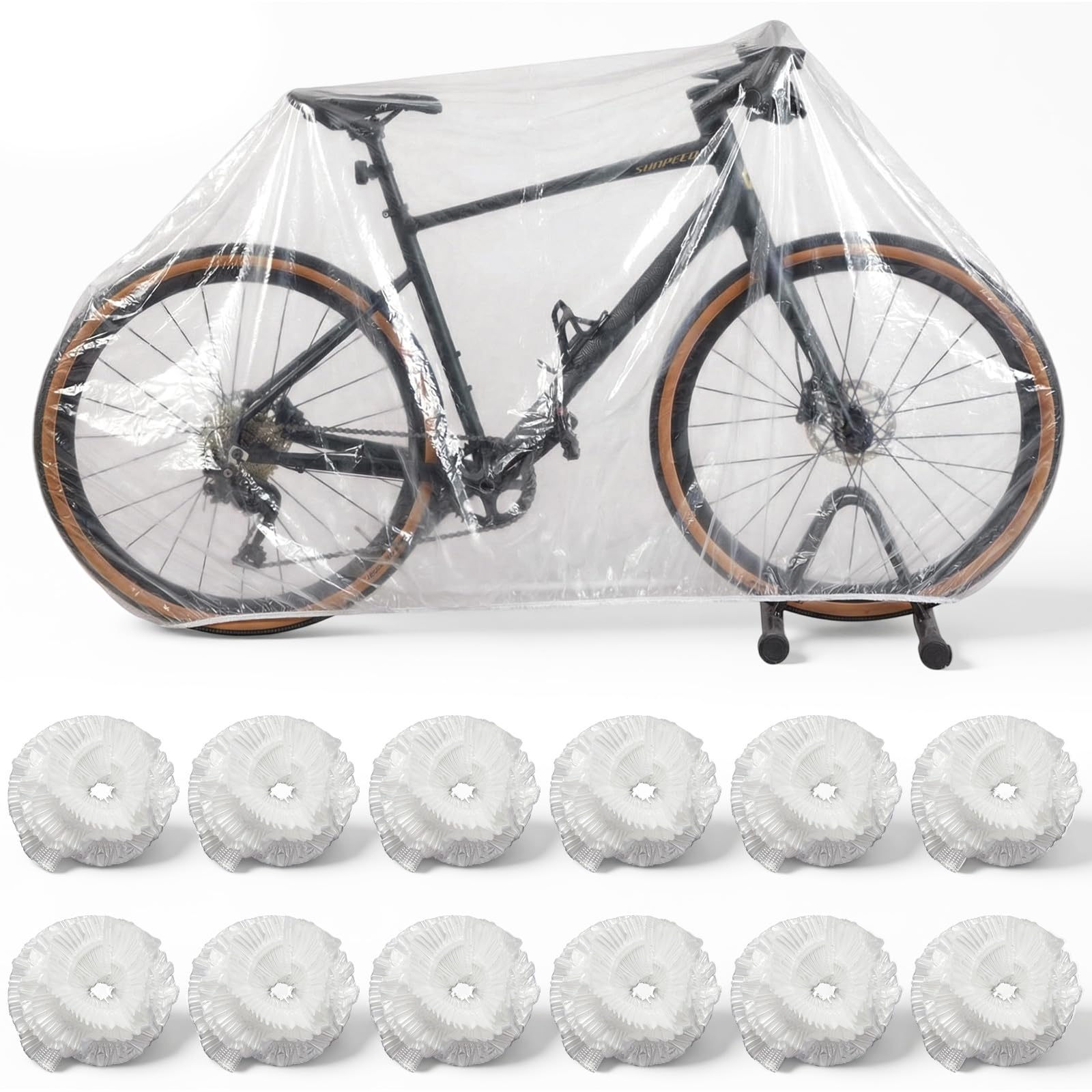 BBTO 12 Pcs Disposable Bike Covers Clear PE Lightweight Rain Outdoor Waterproof Bicycle Dust Covers for Garage Indoor Storage El