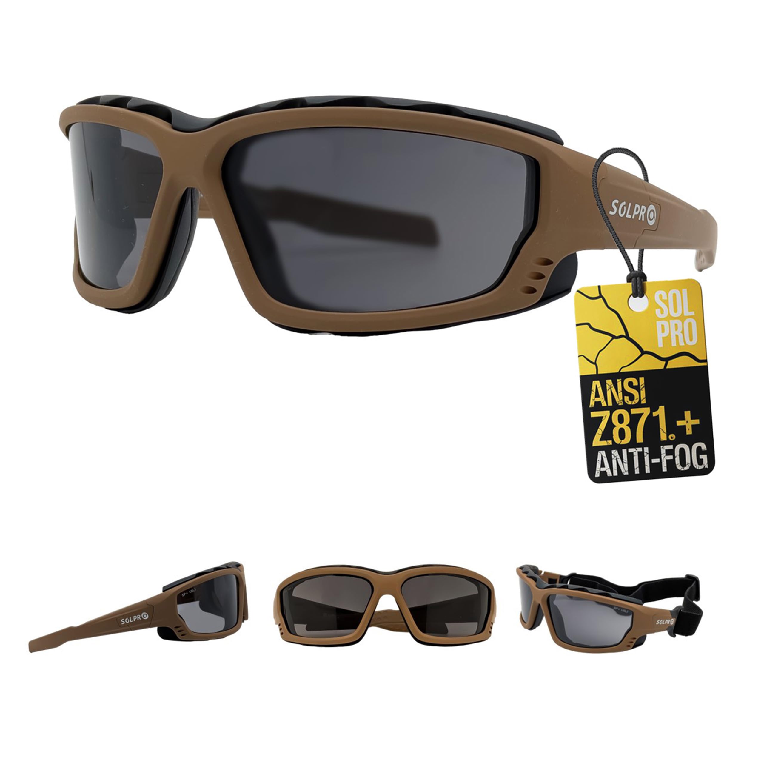 Sol Pro Powersports Goggle, Anti-Fog Safety Motorcycle Riding Sunglasses Foam Padded, Dustproof, Windproof, Hunting, Hiking, Mow