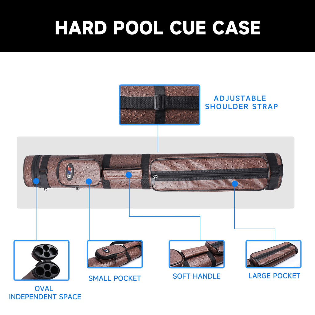 Gse 2X2 Deluxe Hard Billiard Pool Cue Stick Carrying Case, Billiard Cue Case, Billiards Accessories (Oval - Brown)