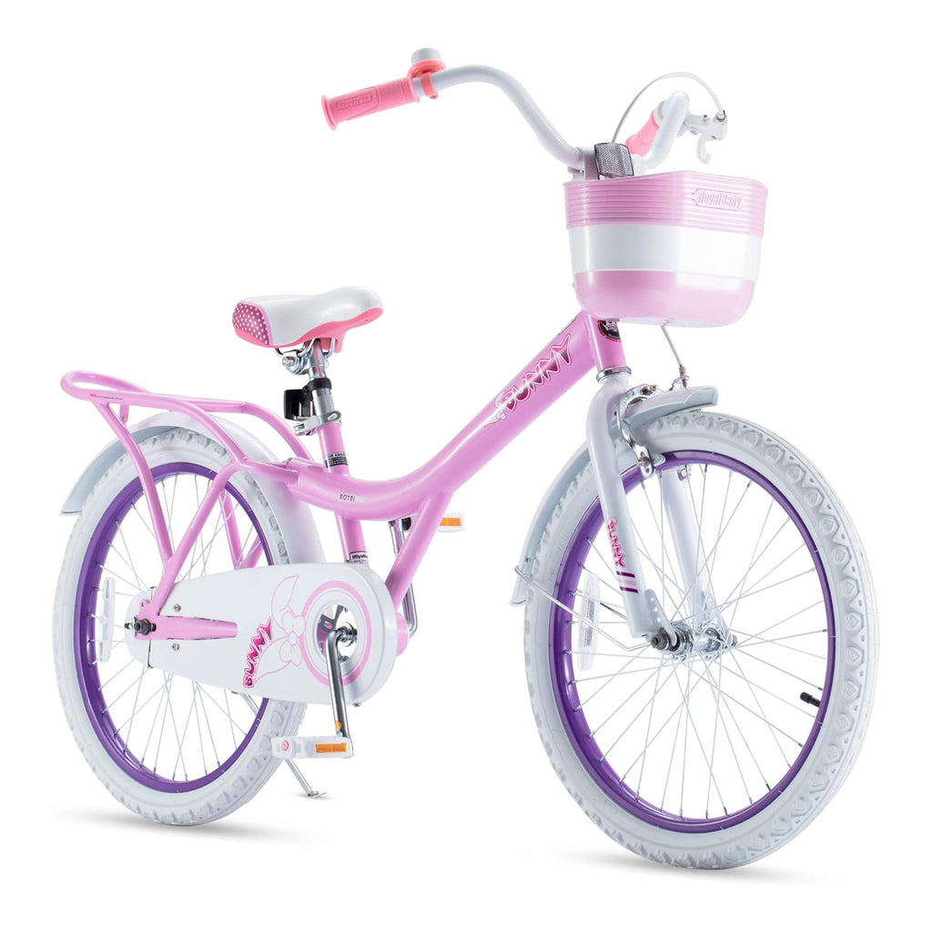 Royalbaby Princess Girl Children'S Bicycle Outdoor Ride-On Bike With Kickstand, Adjustable Seat, And Basket, 20 Inch, Bunny/Pink