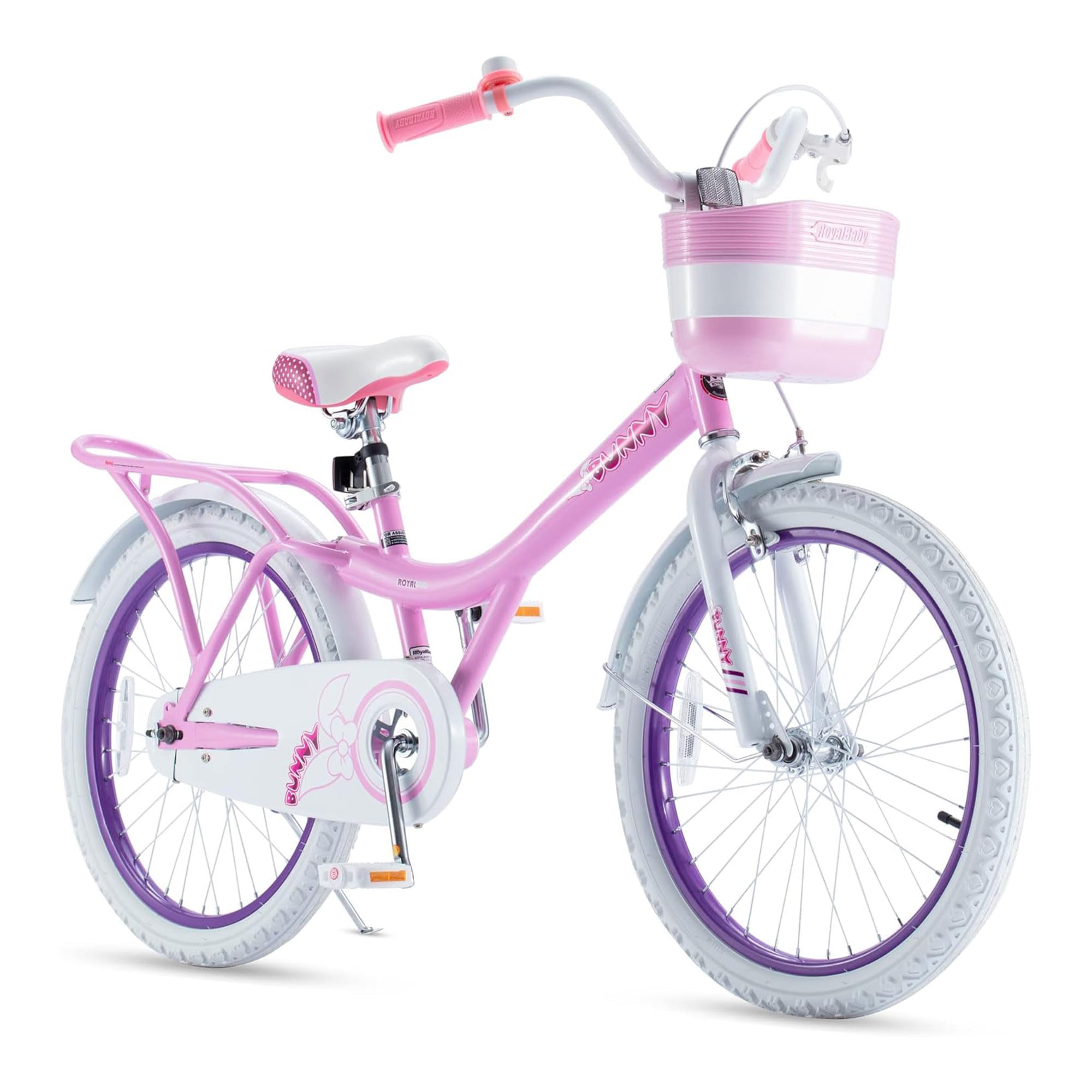 Royalbaby Princess Girl Children'S Bicycle Outdoor Ride-On Bike With Kickstand, Adjustable Seat, And Basket, 20 Inch, Bunny/Pink