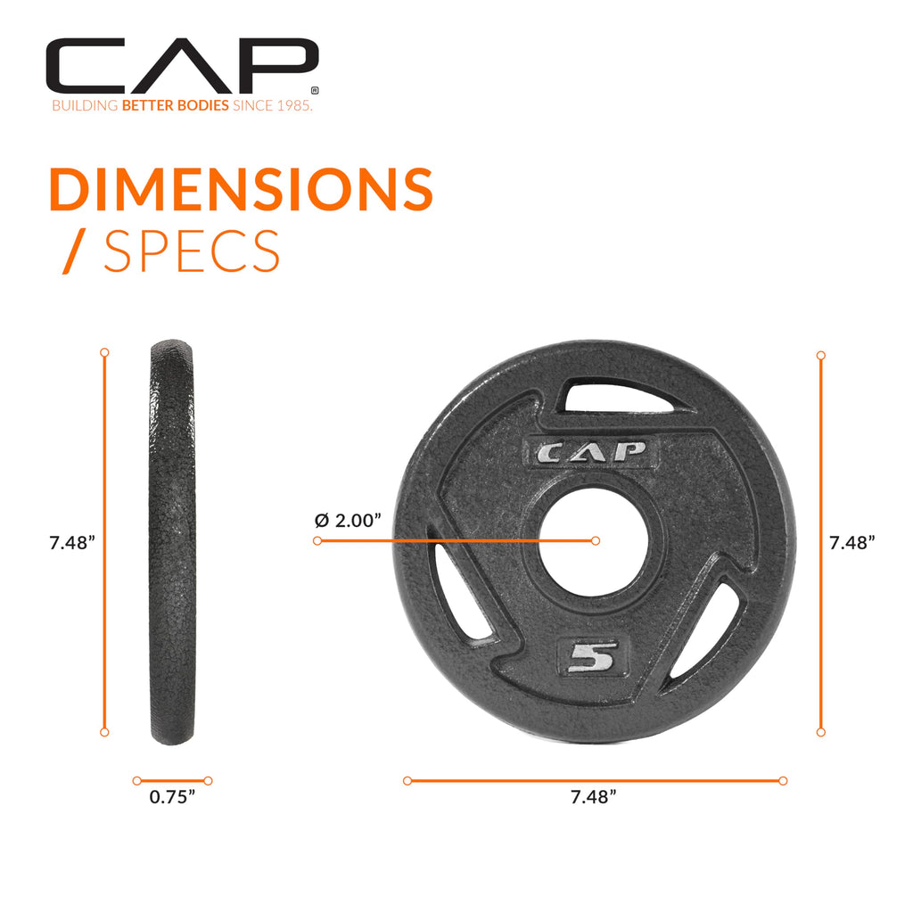 Cap Barbell 2-Inch Olympic Grip Weight Plate, 5 Lb, Set Of 4, 5 Lb, Set Of 4 Black (Ophwis-005)