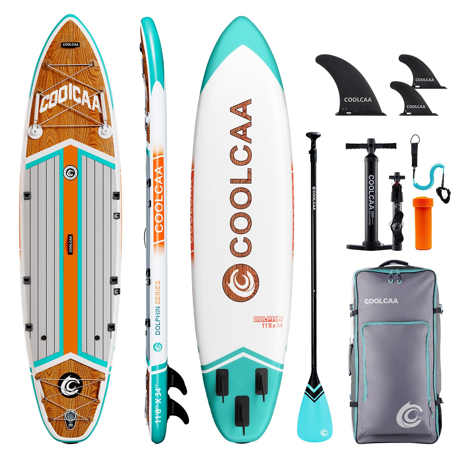 COOLCAA Dolphin 11 8  Inflatable Stand-Up Paddle Board, 490Lbs Capacity SUP Board with 34   Extra Wide, Fishing Paddleboard w