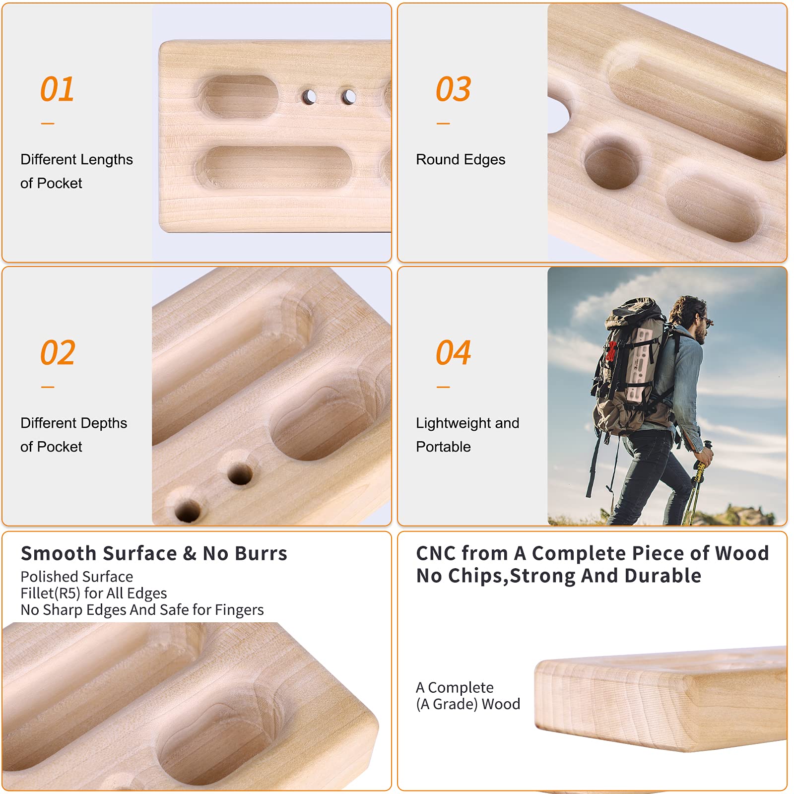Two Stones Portable Fingerboard As Rock Climbing Training Boards With Edges And Pockets, Portable Climbing Hangboard As Rock Cli