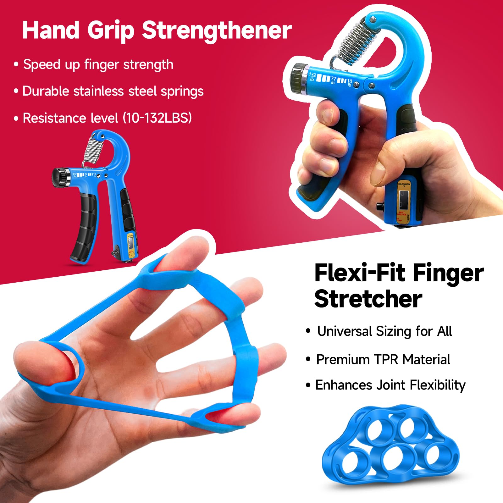 Fitbeast Hand Grippers Adjustable Strengthener Workout Kit Forearm Strengthener With Counters Finger Exerciser - 5 Pack, Sky Blu
