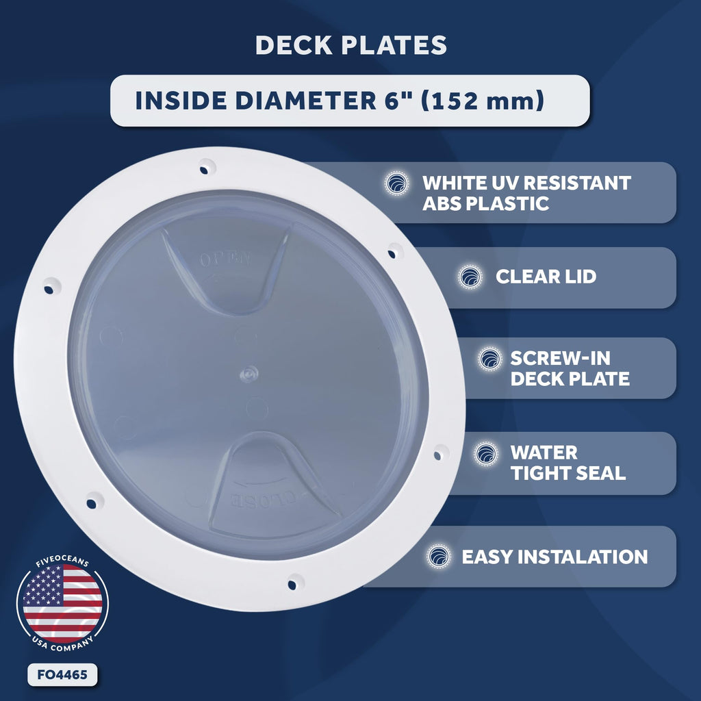 Five Oceans 6'' Boat Hatch, Marine Round Inspection Deck Plate Hatch With Detachable Clear Lid, Uv-Resistant Abs White Plastic,