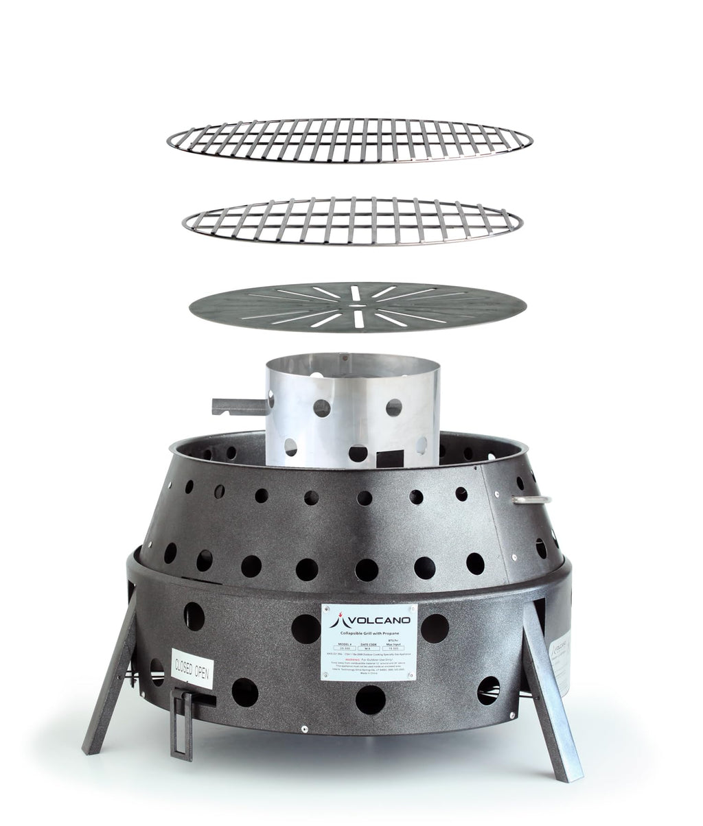 Volcano Grills 3-Fuel Portable Camping Stove/Fire Pit, Charcoal, Collapses Down To 5 Inches; For Convenient Portability And Stor