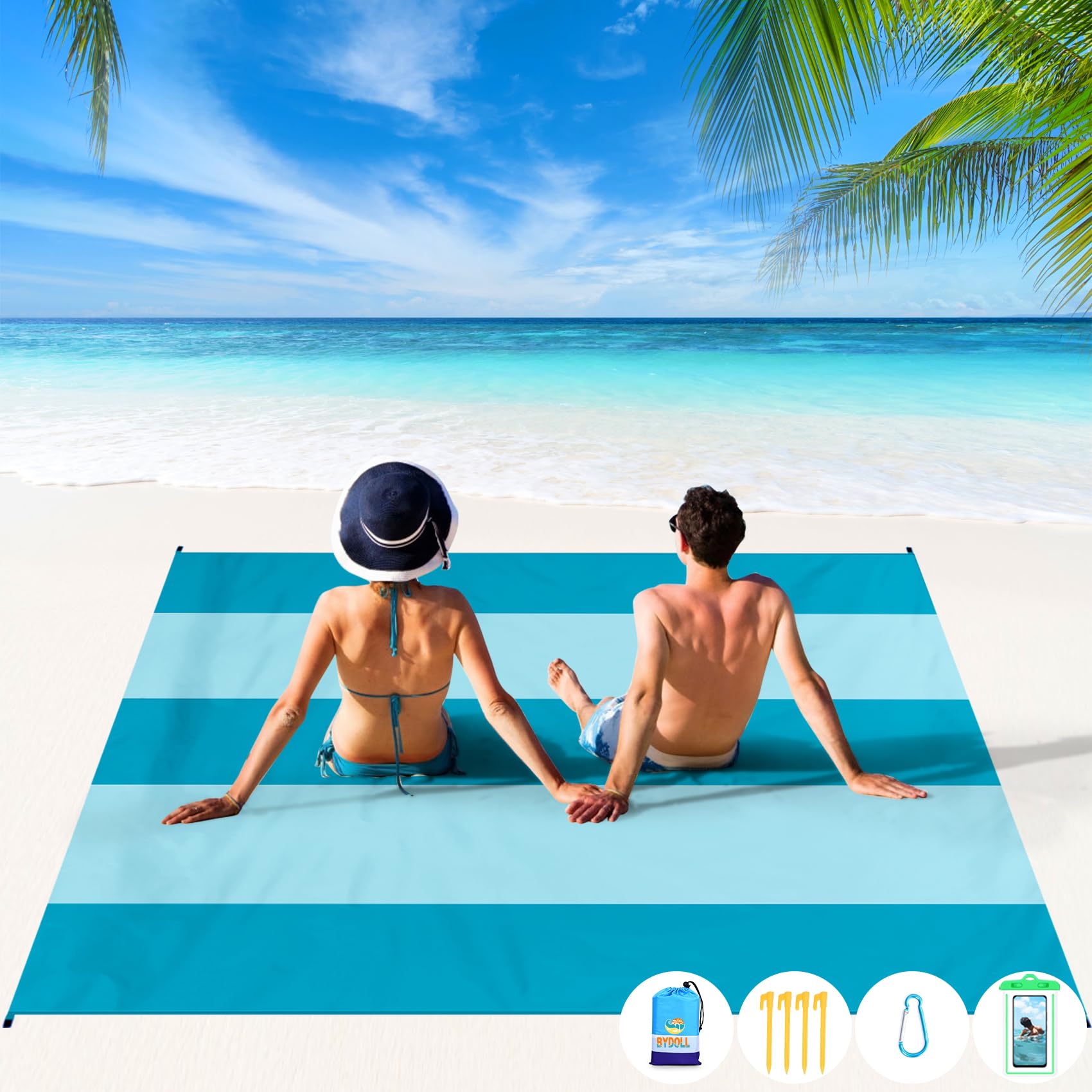 Bydoll Beach Blanket 78''X81'' Waterproof Sandproof Suits1-4 Adults Oversized Lightweight Large Blanket Picnic Mat For Beach San