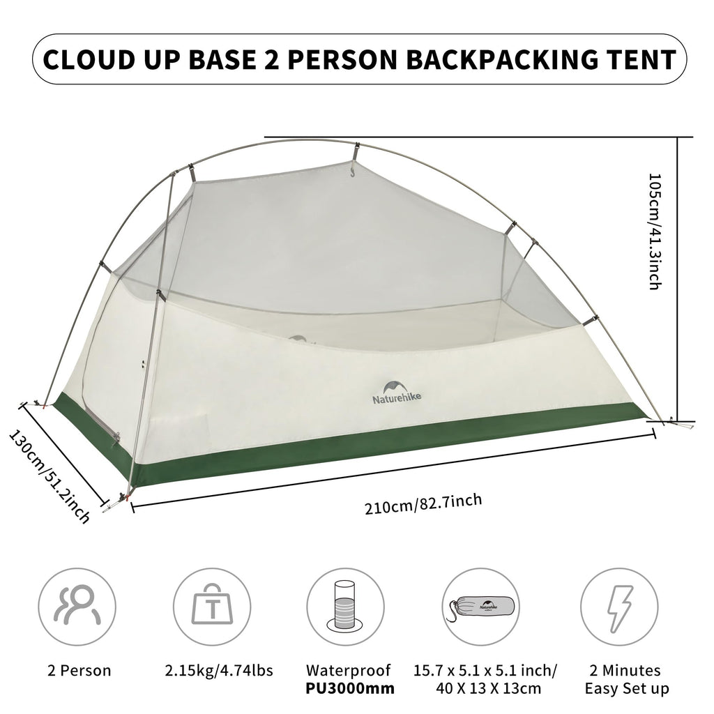 Naturehike Cloud Up Pro Backpacking Tent, Waterproof Lightweight 2 Person Tent For Camping, Double Layer Two Person Tent With Fo