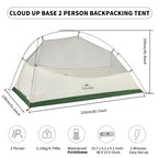 Naturehike Cloud Up Pro Backpacking Tent, Waterproof Lightweight 2 Person Tent For Camping, Double Layer Two Person Tent With Fo