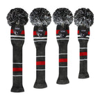Scott Edward Grey Warning Stripes Golf Club Head Covers,Rotatable Number Tags, Acrylic Yarn Double-Layers Knitted, Set Of 4