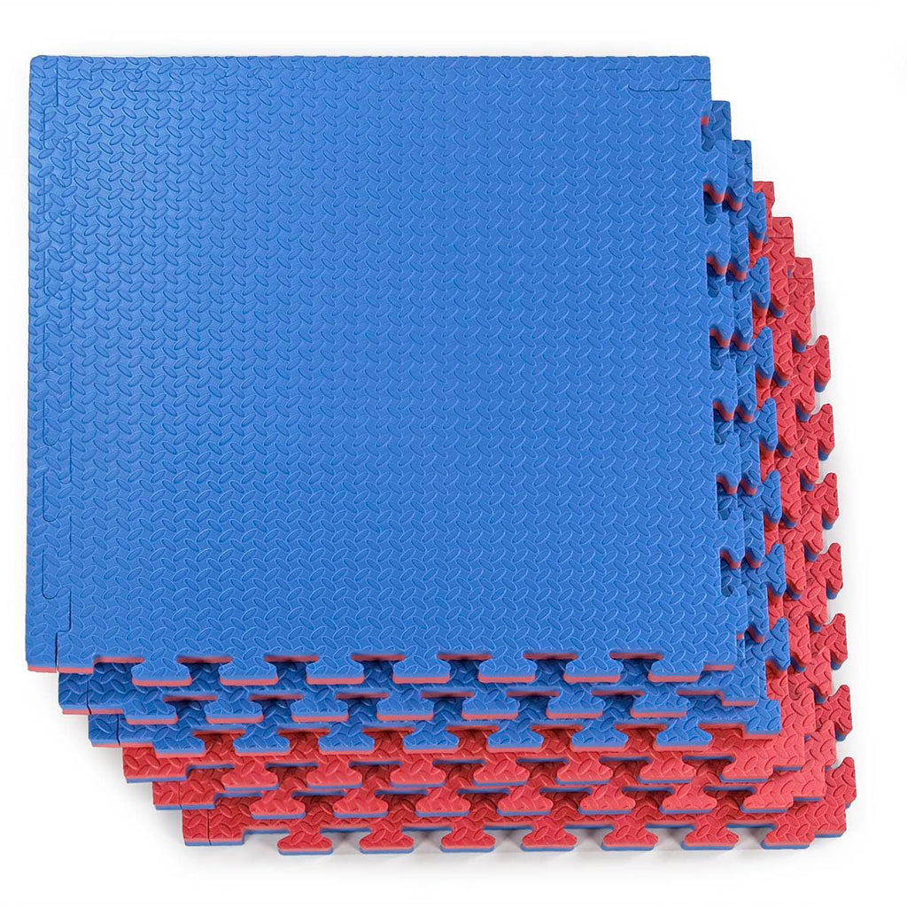 Xspec 1 Extra Thick 48 Sq Ft Reversible Eva Gym Foam Floor Mat Tiles (24 X 24), Steel Pattern, 12 Pcs, Blue  Red
