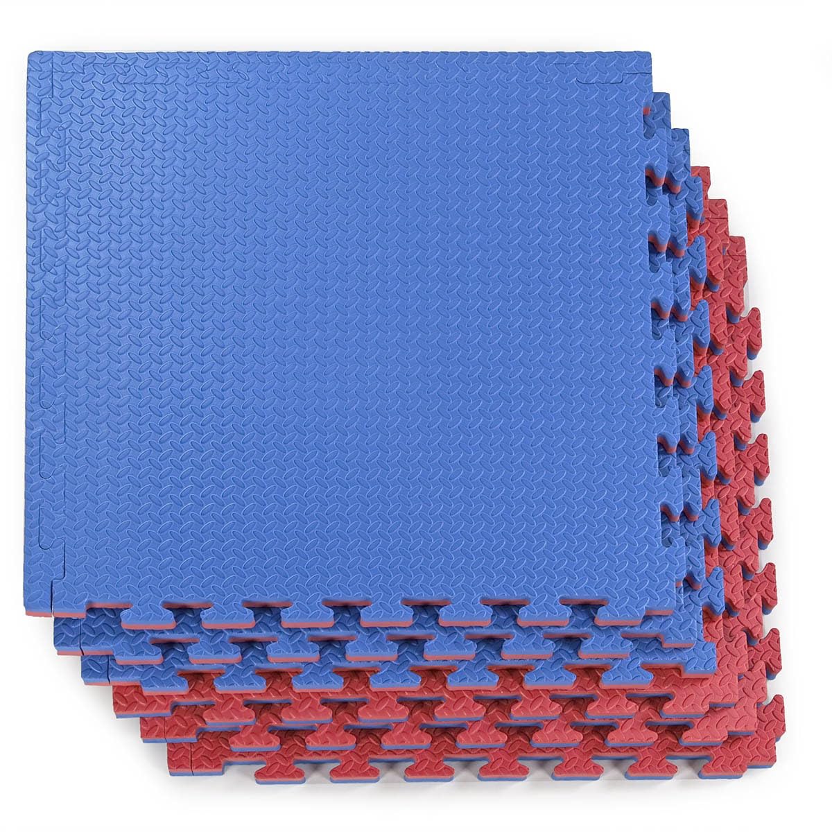 Xspec 1 Extra Thick 48 Sq Ft Reversible Eva Gym Foam Floor Mat Tiles (24 X 24), Steel Pattern, 12 Pcs, Blue  Red
