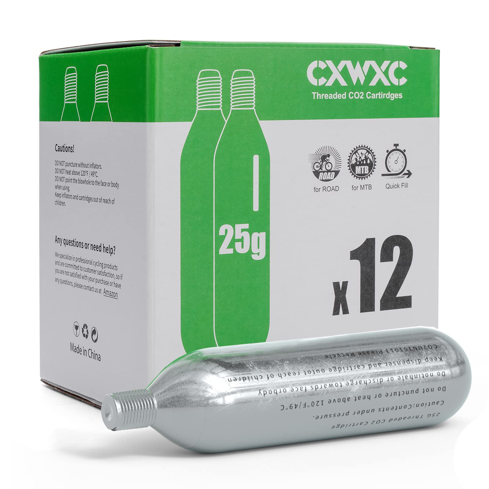 Threaded Co2 Cartridges For Bike Tires - 16G/25G Co2 Cartridges For Co2 Inflator With Threaded Connection, Co2 Pump For Road And