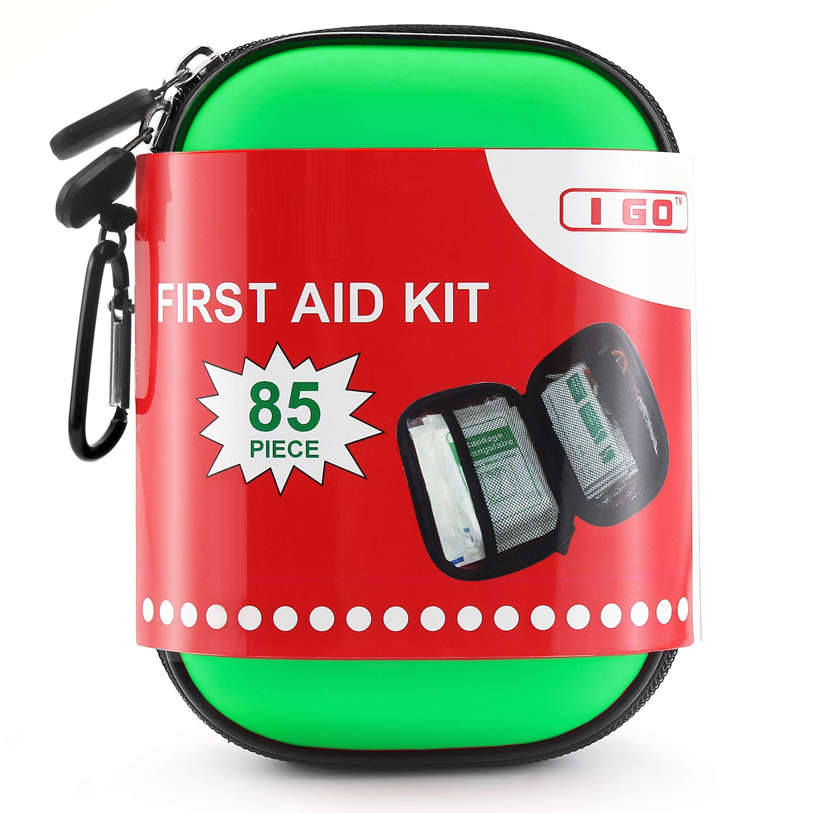 I Go 85 Pieces Hard Shell Mini Compact First Aid Kit, Small Personal Emergency Survival Kit For Travel Hiking Camping Backpackin