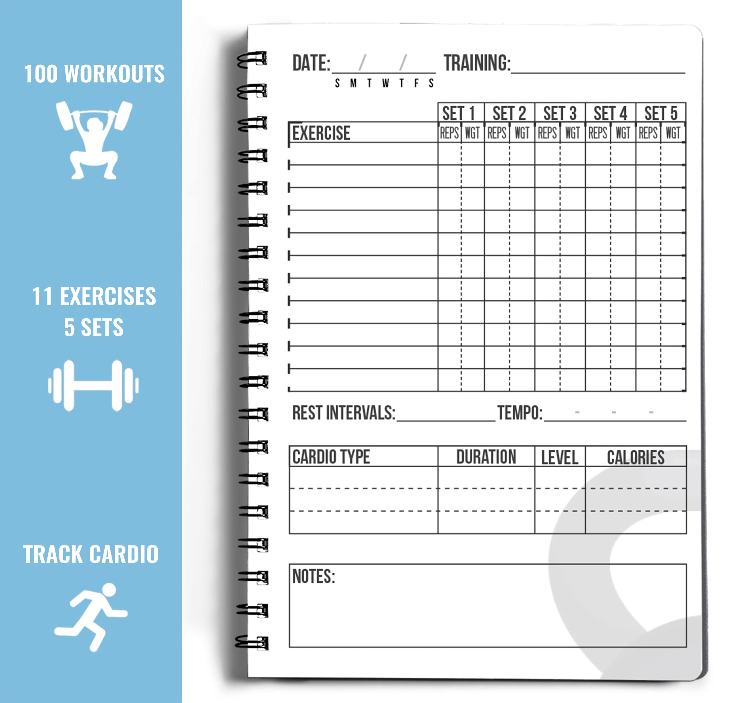 Workout Planner For Daily Fitness Tracking & Goals Setting (A5 Size, 6A X 8A, Azure Blue), Men & Women Personal Home & Gym Train