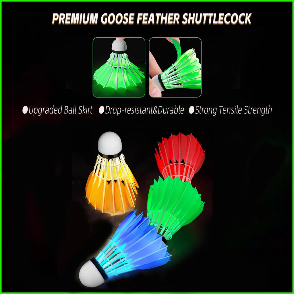 Zhenan Led Badminton Shuttlecocks Dark Night Glow Birdies Lighting For Outdoor & Indoor Sports Activities (Feather_6Pcs)
