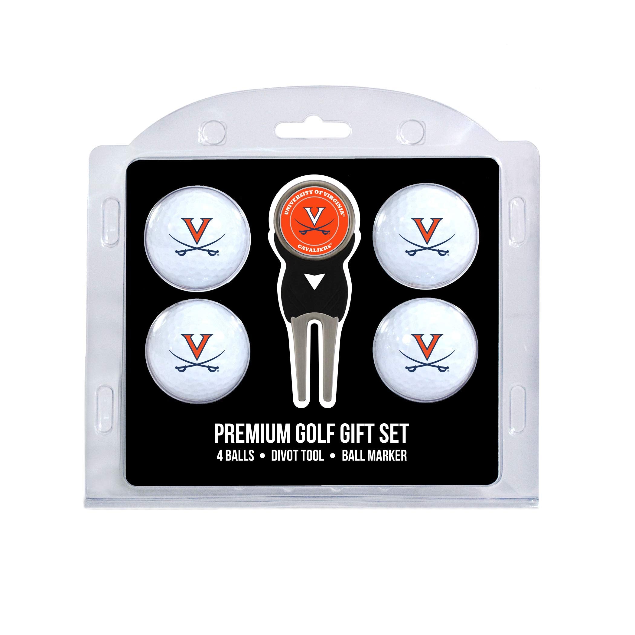 Team Golf NCAA Virginia Cavaliers 4 Golf Ball And Divot Tool Set Regulation Size Golf Balls (4 Count) & Divot Tool with Removabl