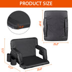 Lemy Heated Stadium Seat For Bleachers With Back Support,25 Wide 6-Position Reclining Padded Cushion,Black Portable Folding Chai