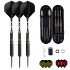 Steel Tip Darts Set For Dartboard, Professional Darts With Metal Tip 23 Grams, Brass Barrel + Black Aluminium Nylon Shafts 9 Fli
