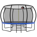Lyromix 14FT Outdoor Trampolines for Kids and Adults, Pumpkin Trampolin with Curved Poles, Recreational Trampolin with Basketbal