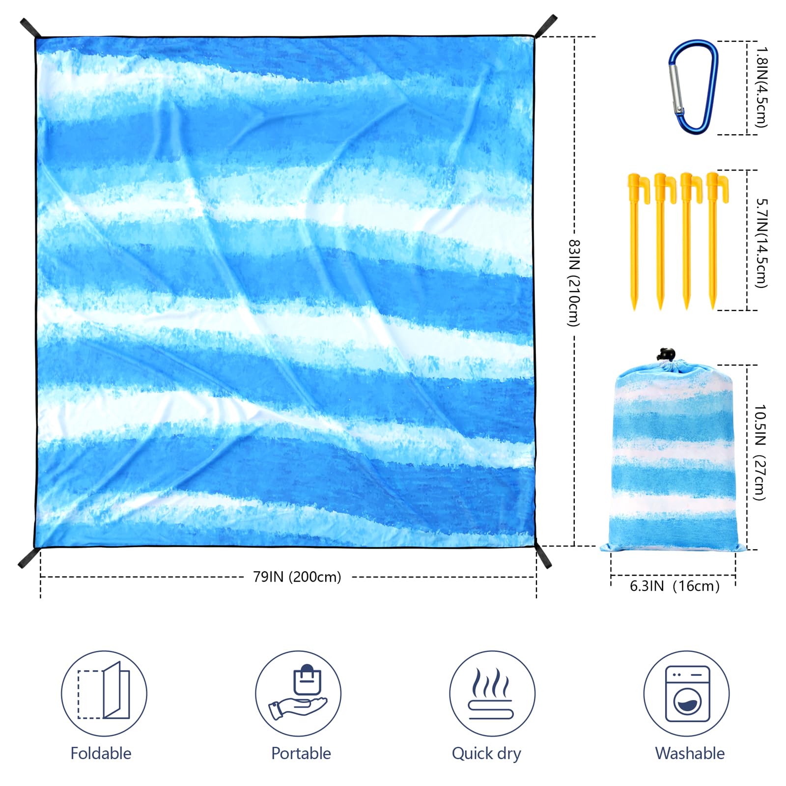 Aisparky Beach Blanket Waterproof Sandproof Extra Large Beach Mat 79 X 83/120X108 For 2-8 Adults Quick Drying Durable Outdoor Pi