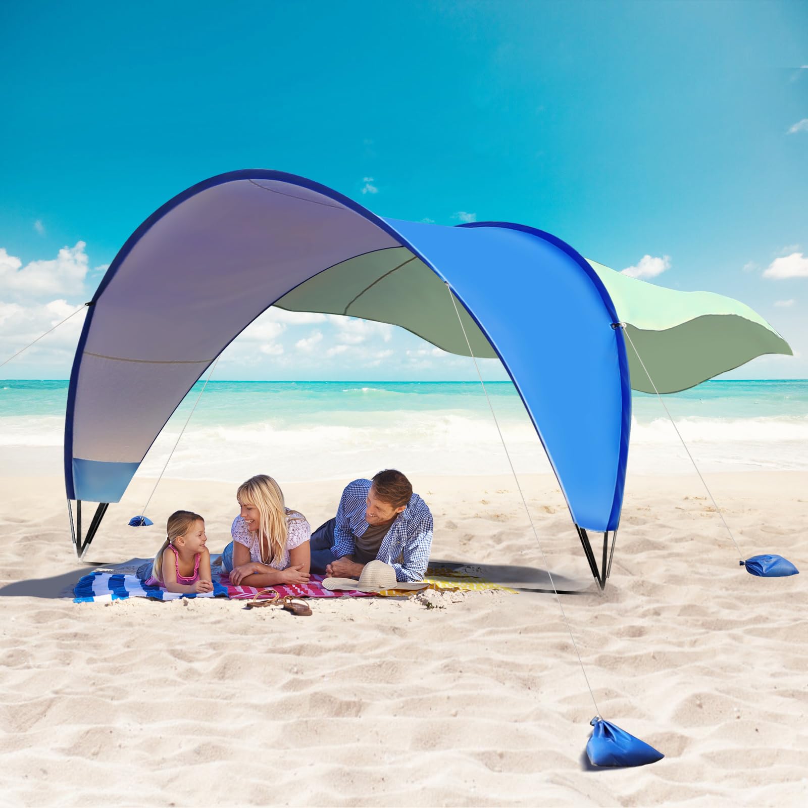 TOBTOS Beach Tent Sun Shelter with UPF50+ Protection, 11.5 x 10.5 Beach Canopy Fit 4-6 Person, Outdoor Camping Sun Shade with 
