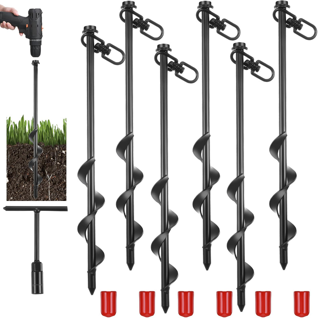 Reginary 6 Pcs Ground Anchors Screw In Tent Stakes Heavy Duty Trampoline Anchors High Wind For Camping Canopy Carport Sheds Beac