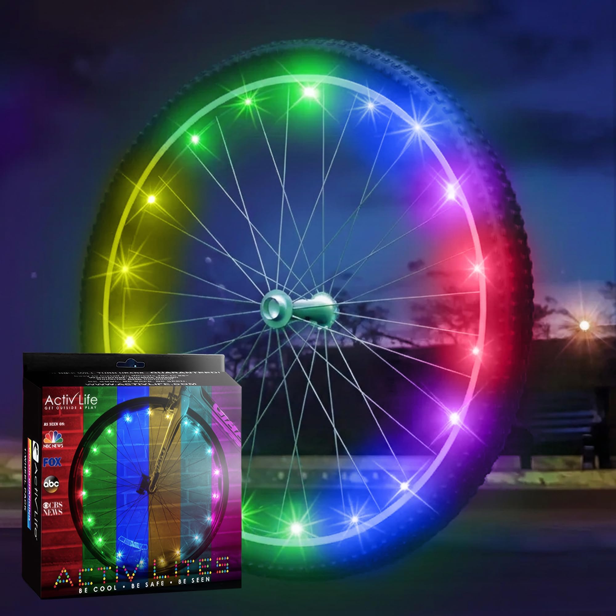 Activ Life LED Color-Changing Bike Wheel Lights - USB-C Rechargeable for Enhanced Brightness & Visibility - Multicolor, Weatherp