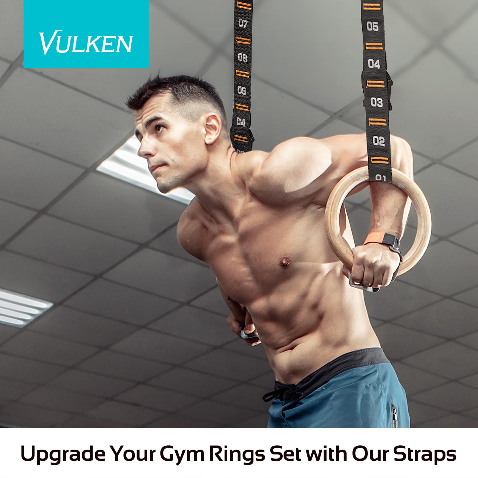 Vulken Adjustable Numbered Straps For Gymnastic Rings Carabiners Quick Hook System Easy To Set Up One Pair Strap Only