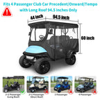 10L0L 4 Passenger Golf Cart Driving Enclosure For Club Car Precedent With Extended Roof Up To 81'', 4-Sided Clear Window 420D Ra
