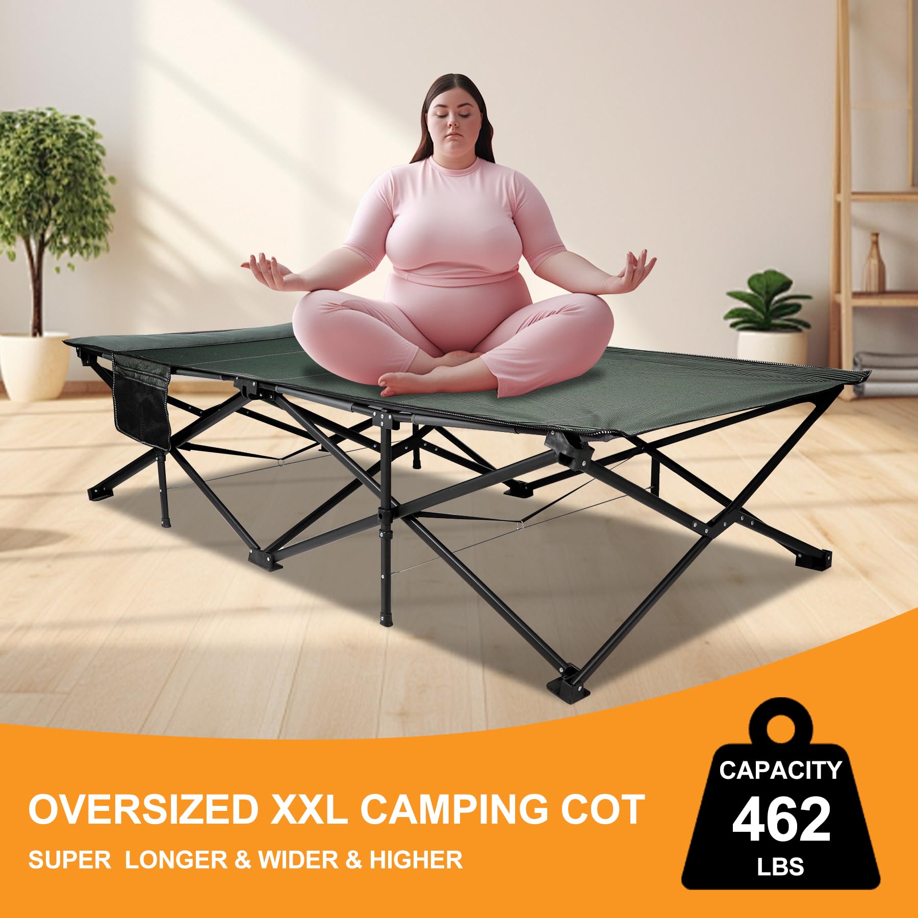 Redcamp Padded Camping Cots For Adults 500Lbs, Portable Folding Sleeping Cot With Mattress Pad, Heavy Duty Thick Frame For Outdo