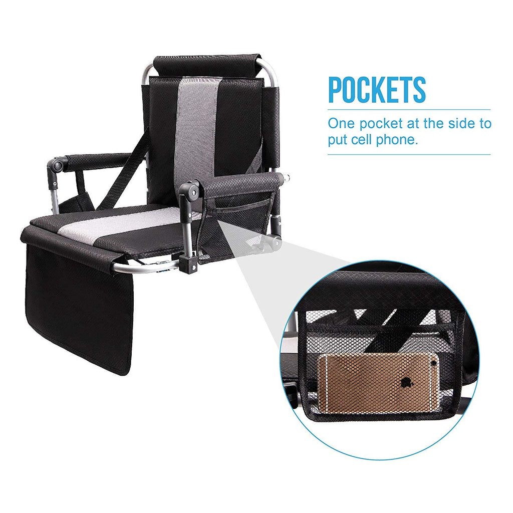 Alpha Camp Stadium Seat Chair For Bleachers With Back & Arm Rest (Black Grey)