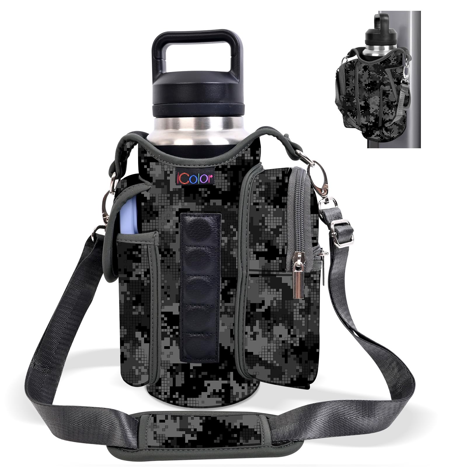 icolor Magnetic Gym Bag Water Bottle Holder with Phone Pockets,5 Built-in Magnets Gym Magnetic Bag Pouch Attach to Fitness Equip