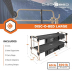 Disc-O-Bed Large Outdoor Convertible 2 Person Bench And Double Camping Cot Portable Bed Bunk System For Adults, Black