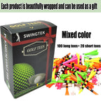 Swingtek 120 Pack Plastic Golf Tees,Contain 100 Pcs 3-1/4 Inch Unbreakable Long Tees And 20 Short Tees,Mixed Color,Frictional Re