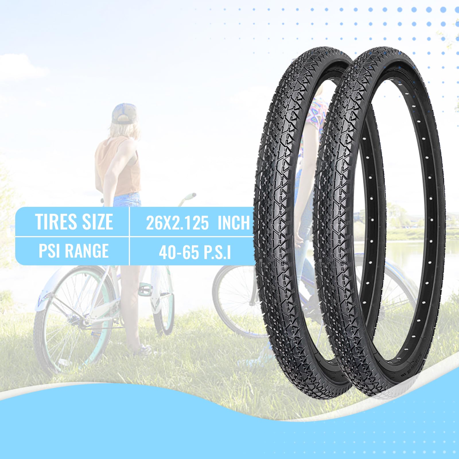 2-Pack Cruiser Bike Tires Set: Mohegia 26X2.125 Inch (57-559 Mm) Folding Tires, Inner Tubes,And Tire Levers Replacement Kit For
