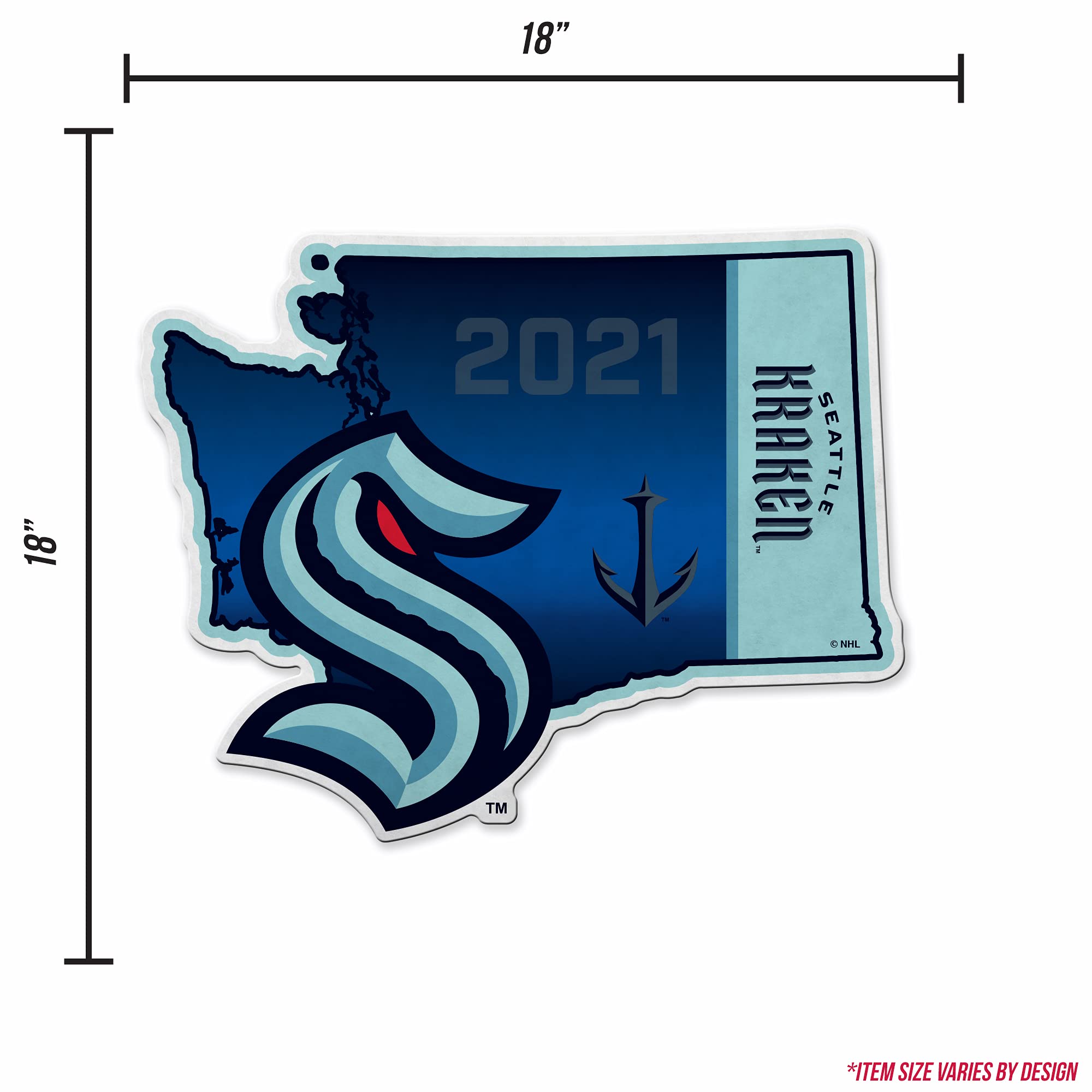 Rico Industries Nhl Hockey Seattle Kraken State Shape Shape Cut Pennant - Home And Living Room D  Cor - Soft Felt Ez To Hang