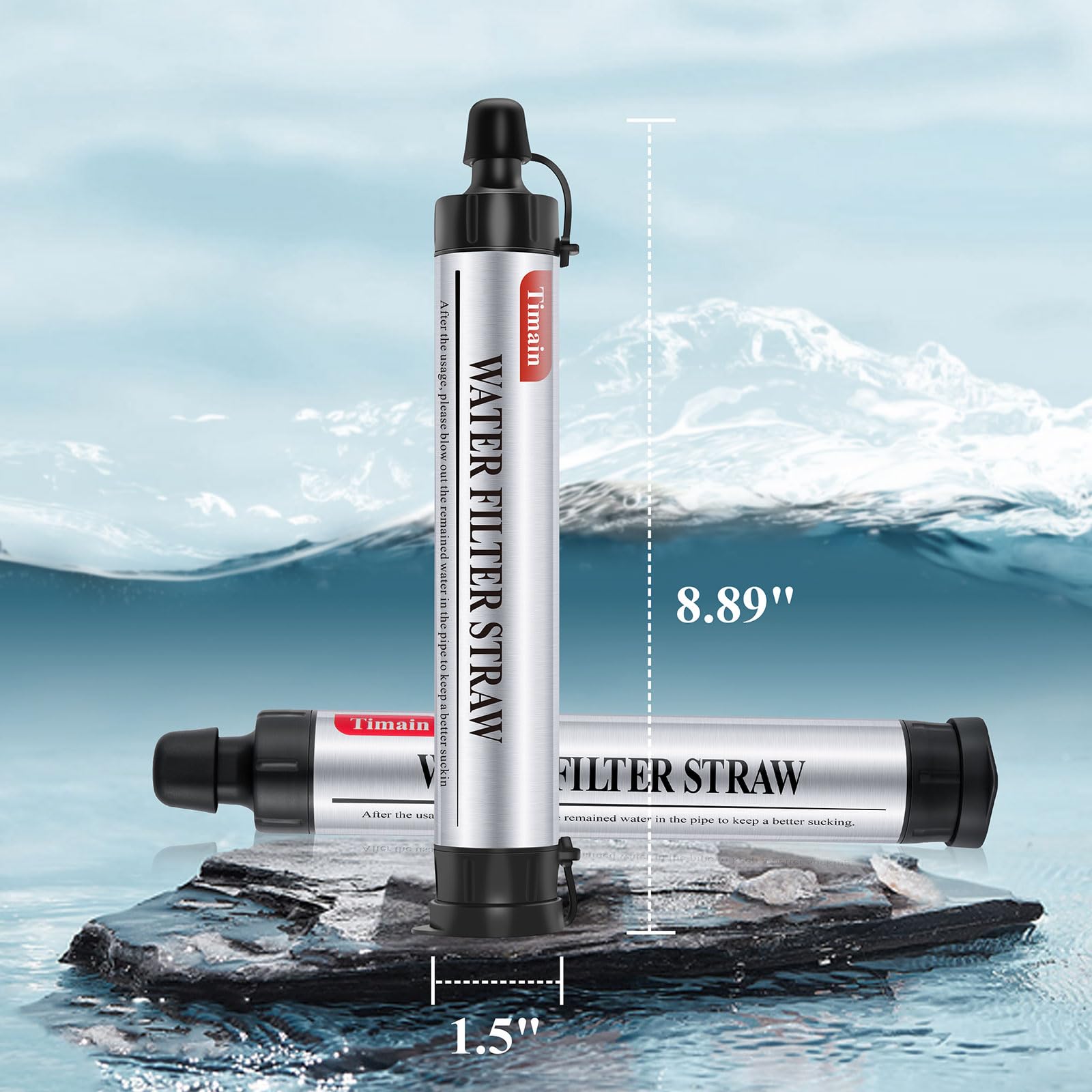 2 Pack Timain 4-Stage Filtration,High Flow Rate Water Filter Straw,Water Purifier Survival For Emergency Kits,Travel,Camping, Hi