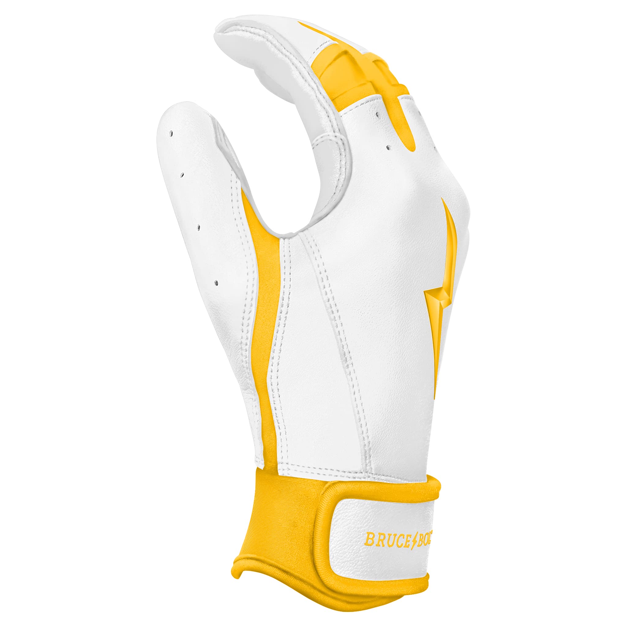 BRUCE BOLT Chrome Series Short Cuff Yellow Batting Glove - Yellow Medium
