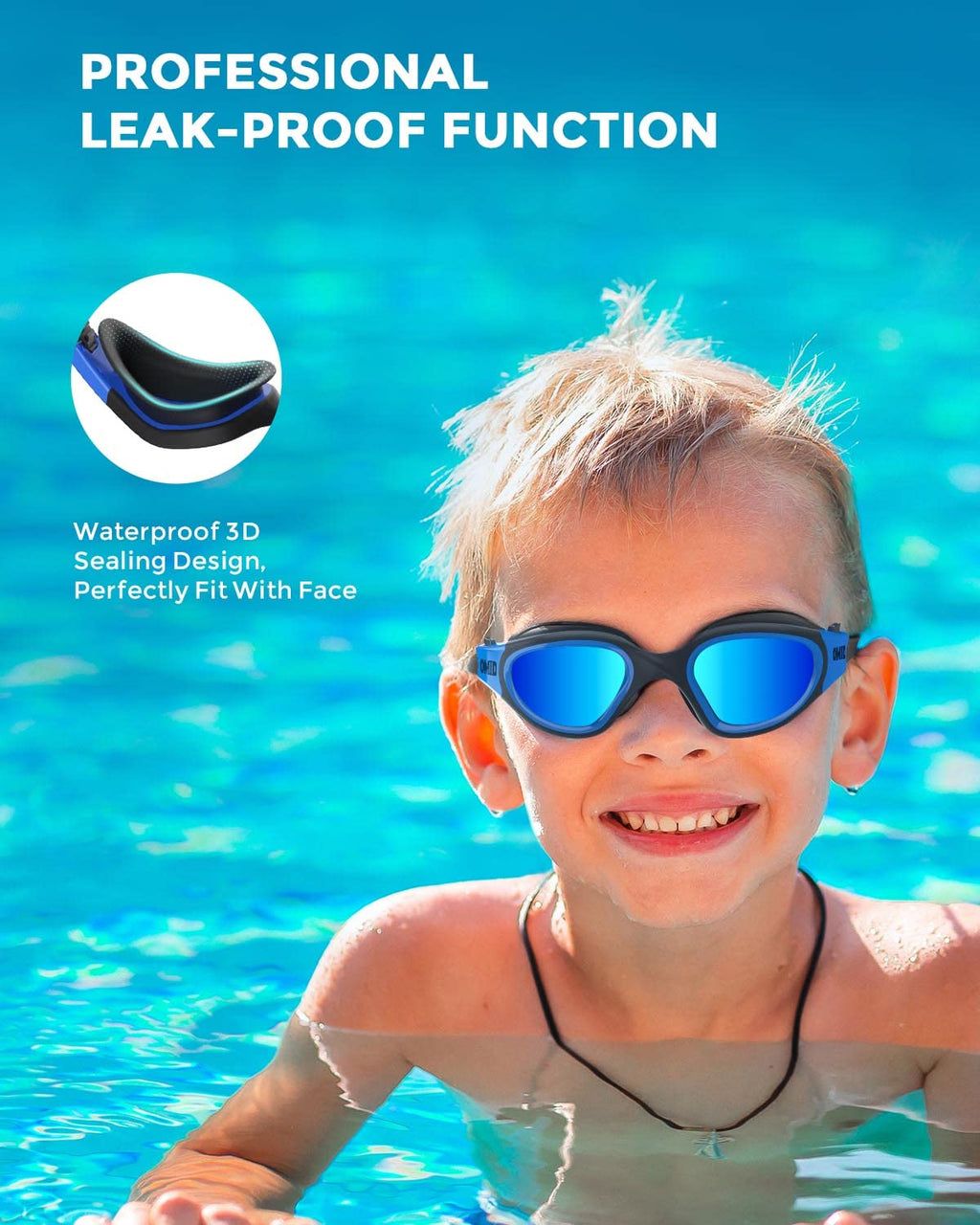 Omid Kids Swim Goggles, P2 Comfortable Polarized Unisex-Child Swimming Goggles, Anti-Fog No Leaking Swim Goggles With Uv Protect