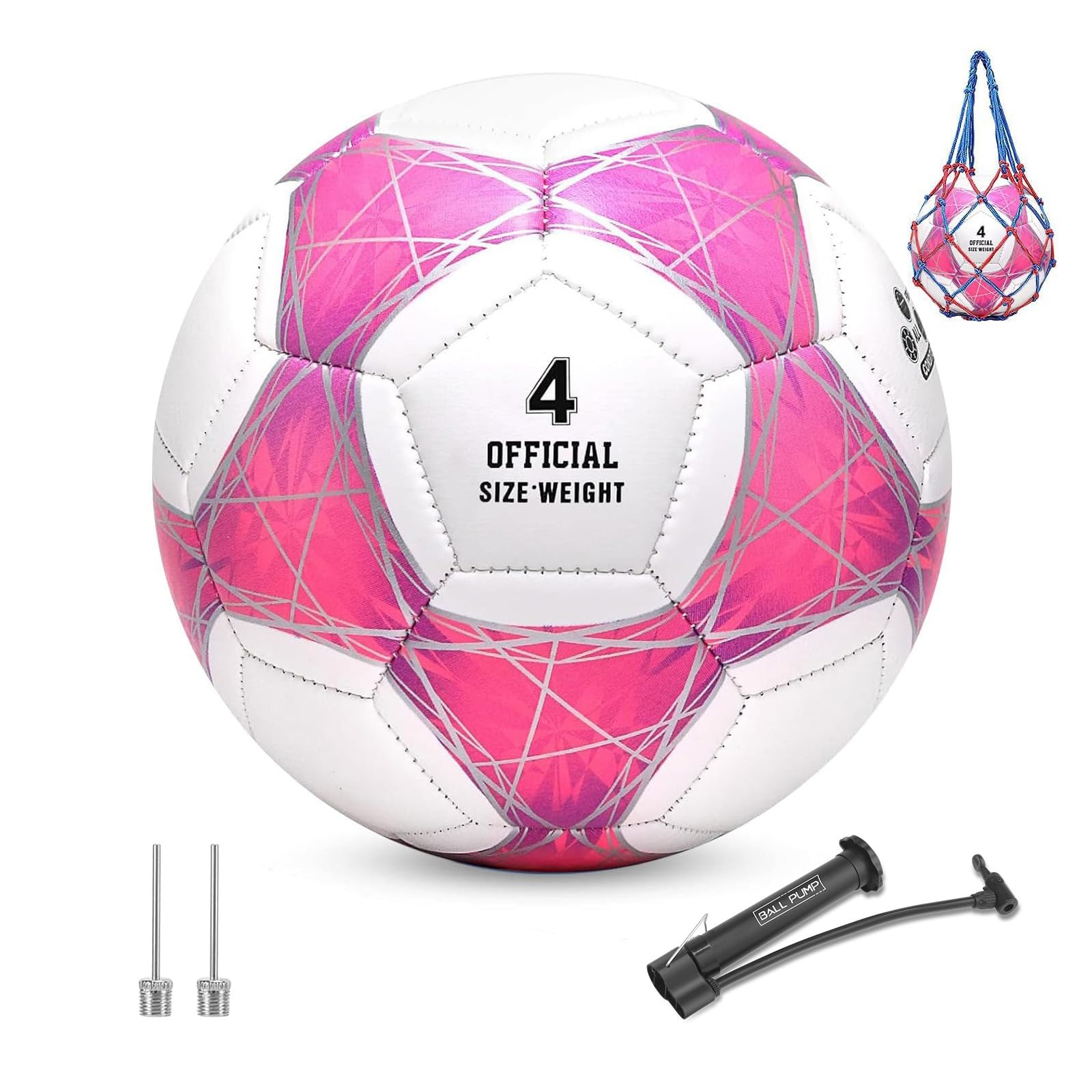 Steefan Pink/Blue/Teal Soccer Ball Size 4 For Kids Outdoor Play,Color Change Soccer Official Ball With Needles And Air Pump,Gift