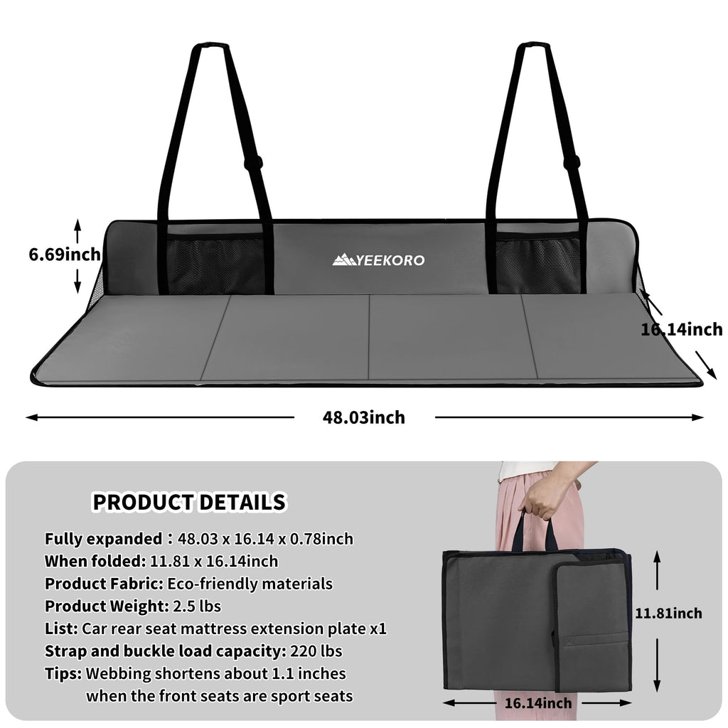 Yeekoro Car Rear Seat Mattress Extension Plate, Foldable Car Back Seat Extender,Portable Mattress For Sleeping, Increase Travel