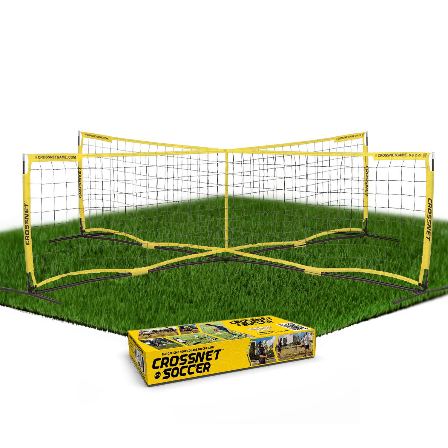 Crossnet Four Square Soccer Game - Outdoor Sport Games For Adults And Family - Soccer Tennis Nets For Backyard & Parks - Quick A