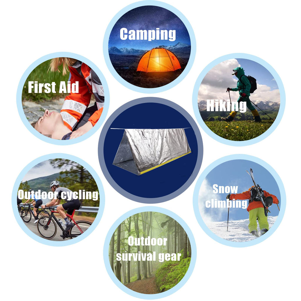 Emergency Survival Shelter Tent, 59 X 98.4Inch Waterproof 2-Person Mylar Thermal Shelter Tent For Hiking Camping (Silver)