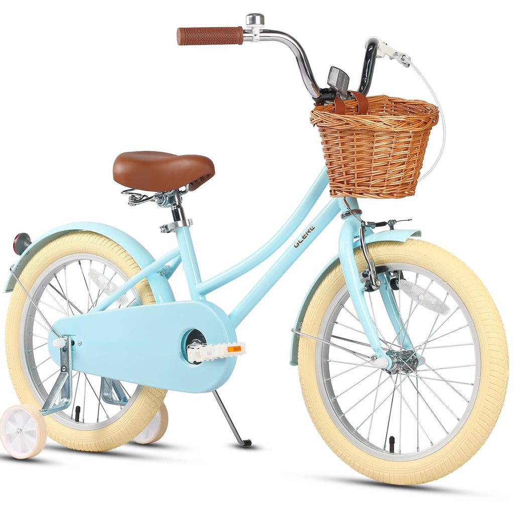 Glerc Little Molly 18 Inch Kids Bike, Retro Cruiser Girls Bike for Children Ages 5-9 Years Old, Kids Bicycle with Wicker Basket 
